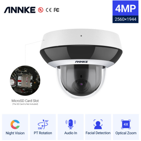 ANNKE I91BK 4MP PTZ 4X optical Zoom H.265 IR 20M IP66 Facial detection Built-in Microphone